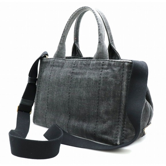 Prada 2WAY Denim Nero Tote Black Bag Canapa - Picture 1 of 9